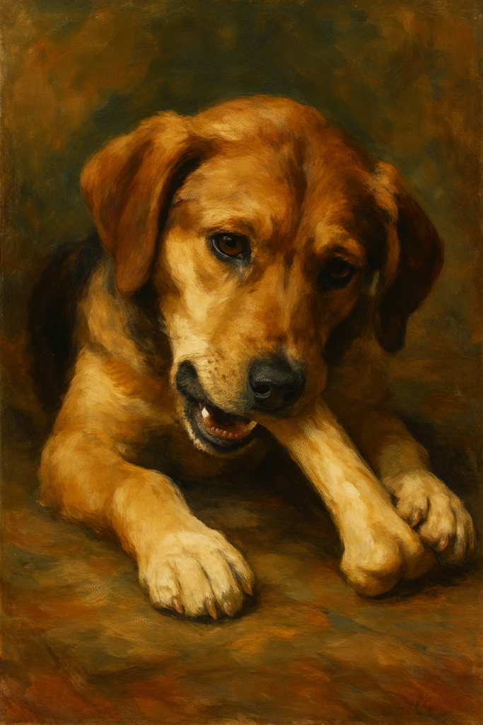 Golden retriever chewing on a large bone, demonstrating appropriate biting behavior encouraging to stop puppy biting
