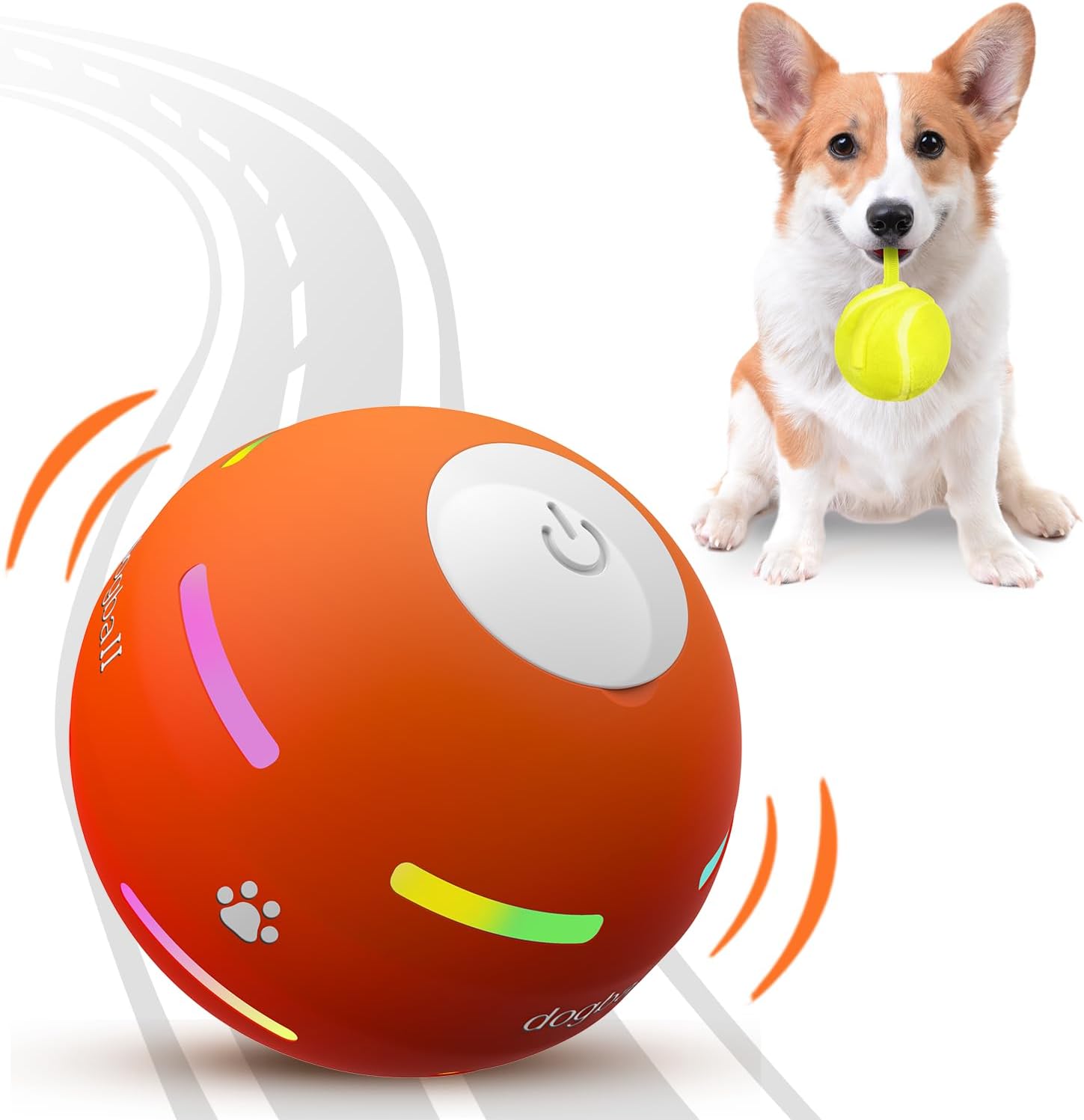 PetDroid Interactive Dog Ball, USB‑rechargeable motion‑activated ball for interactive toys for dogs