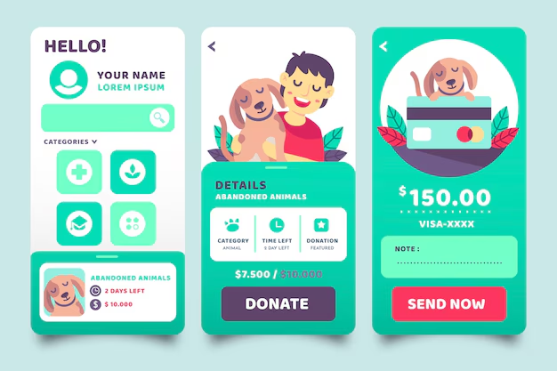 AI pet monitoring app UI showing real-time health stats for dogs